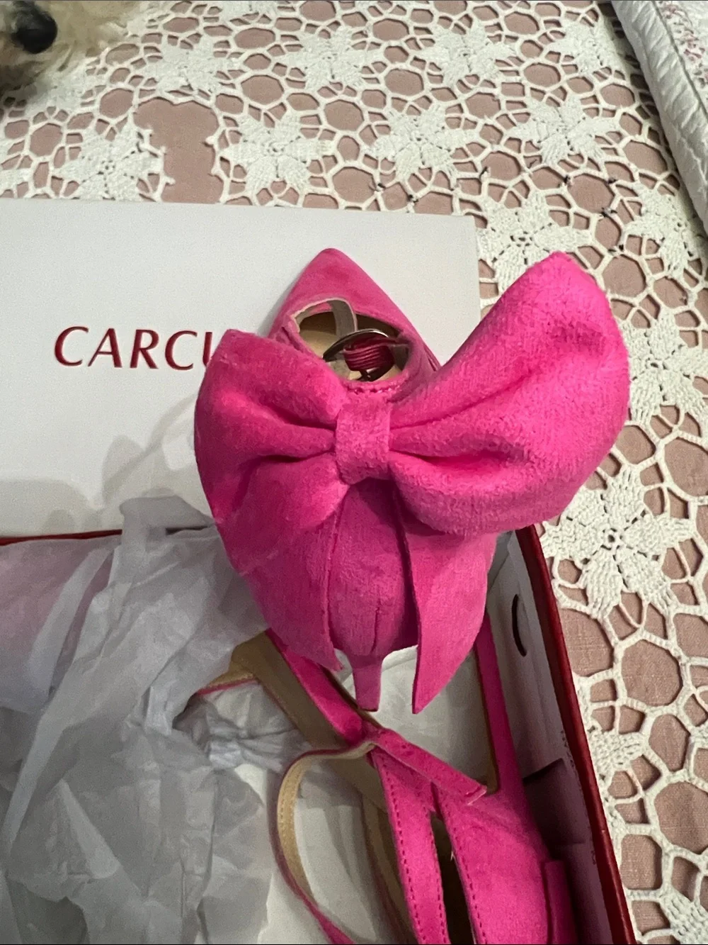 Hot Pink Satin Pointed-Toe D'Orsay Heels with Ankle Tie